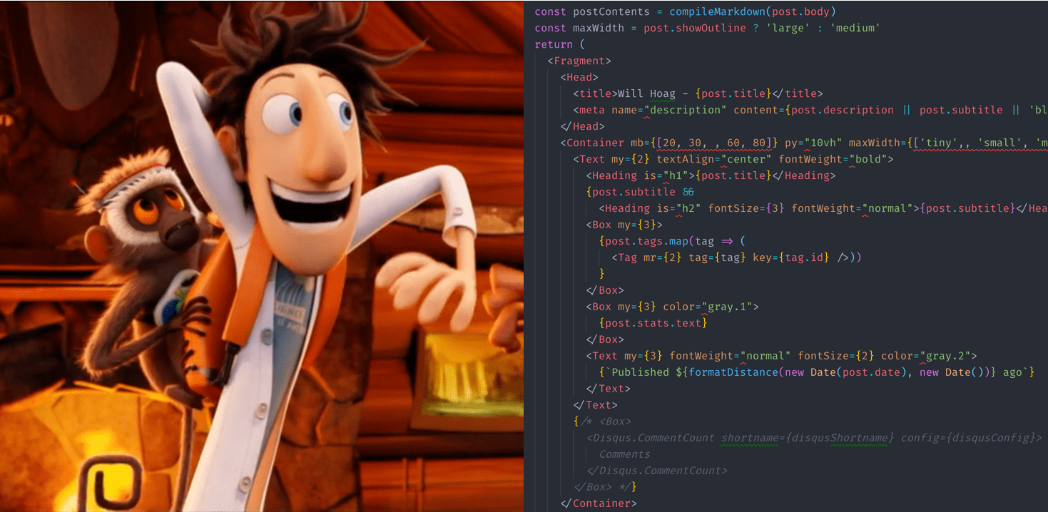 Split image of animation and code